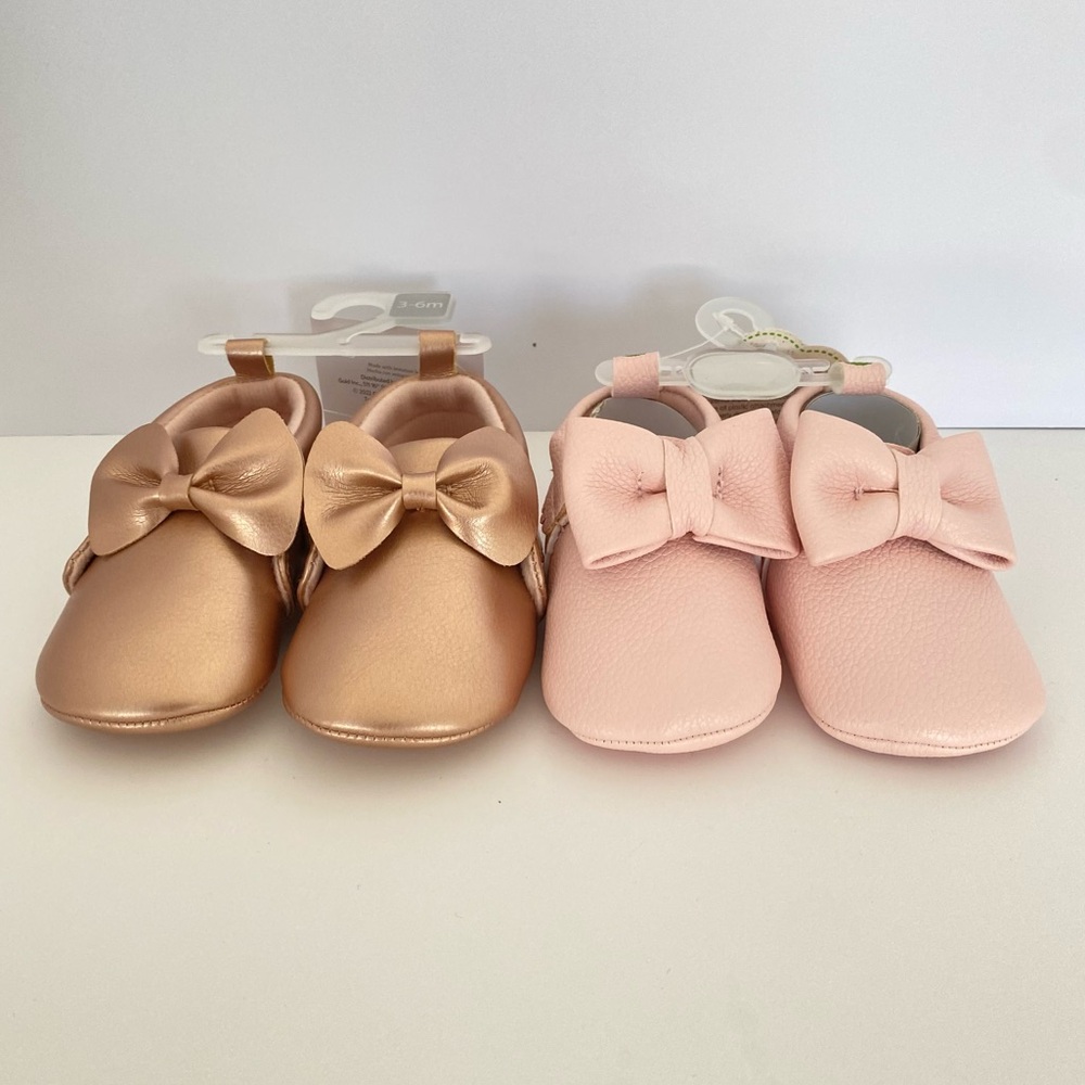 Child of Mine Pink and Gold Baby Walker Shoes with Soft Soles Girl 2 3 6 Months